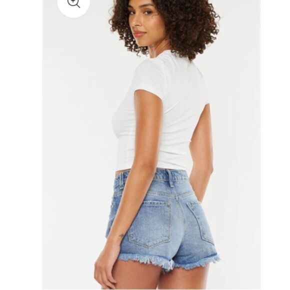 KanCan Pastel/rainbow Thread High Rise Distressed Cotton Frayed Hem Denim Shorts - Picture 15 of 16